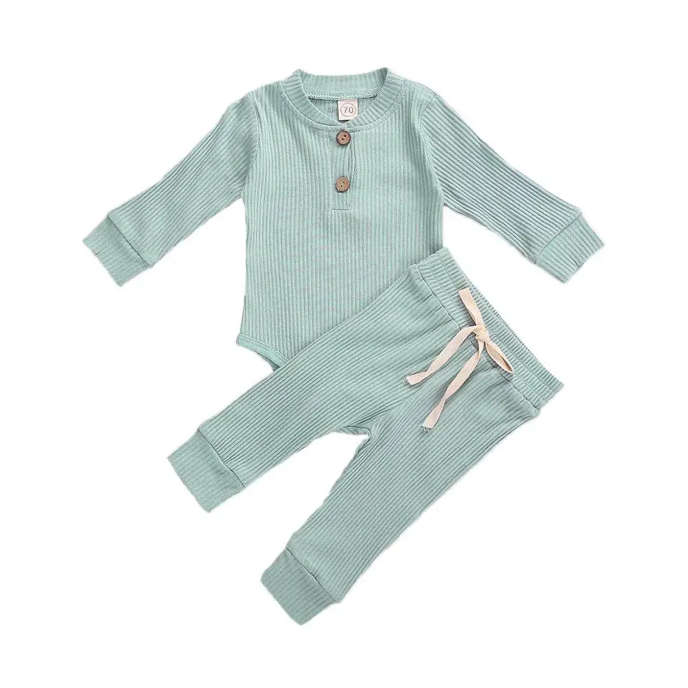 Infant-Newborn-Baby-Girl-Boy-Spring-Autumn-Ribbed-Plaid-Solid-Clothes-Sets-Long-Sleeve-Bodysuits-Elastic-3
