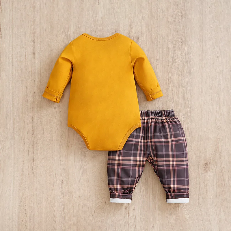 Solid-color-jacket-Plaid-printed-pants-long-sleeve-cotton-fashion-set-0-18-months-Newborn-Baby-1