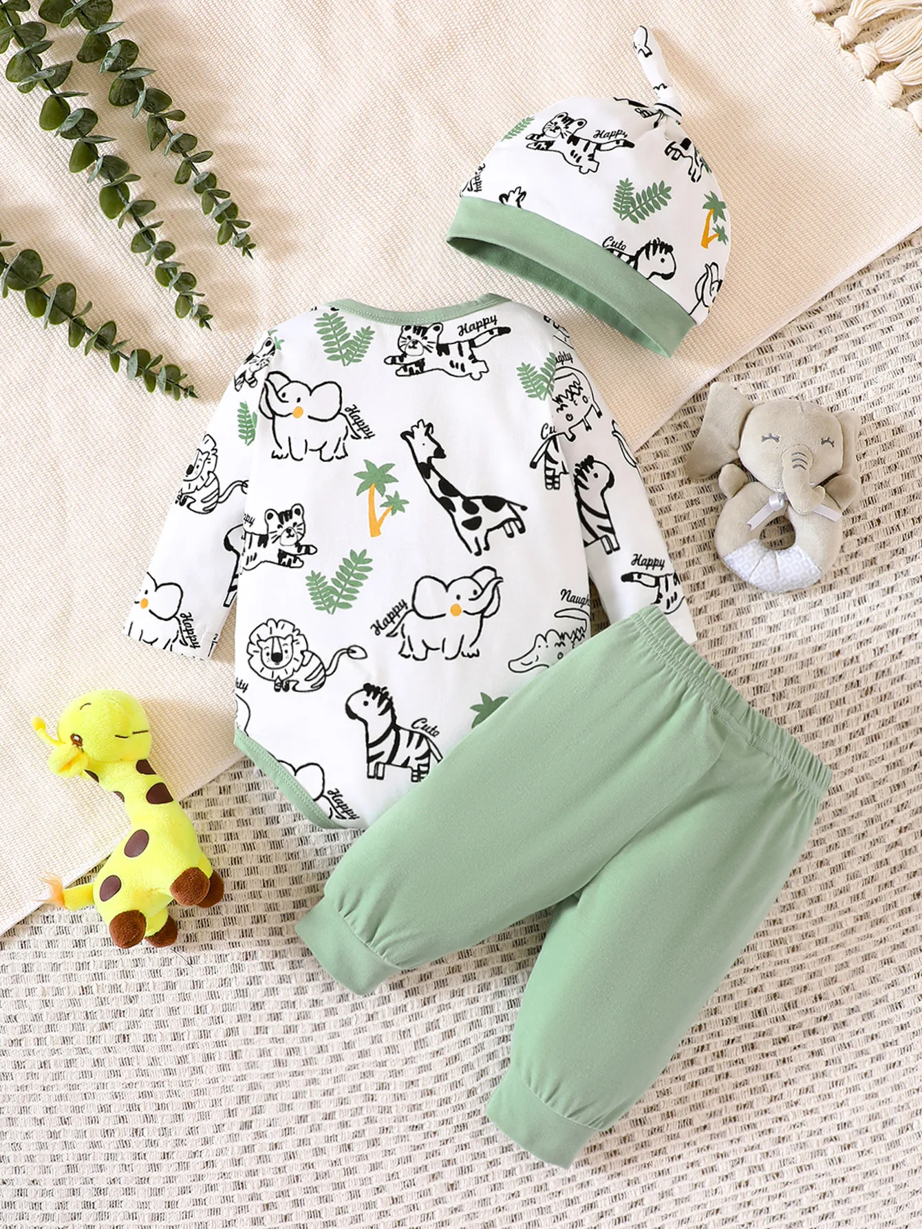 Spring-And-Autumn-Boys-And-Girls-Hats-Round-Neck-Long-Sleeves-Animal-Pattern-Romper-Pants-Set-1